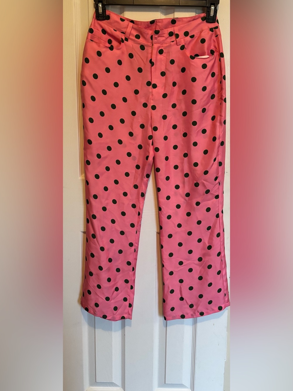 Anthropologie Pink and Green Polka Dot Cropped Pants